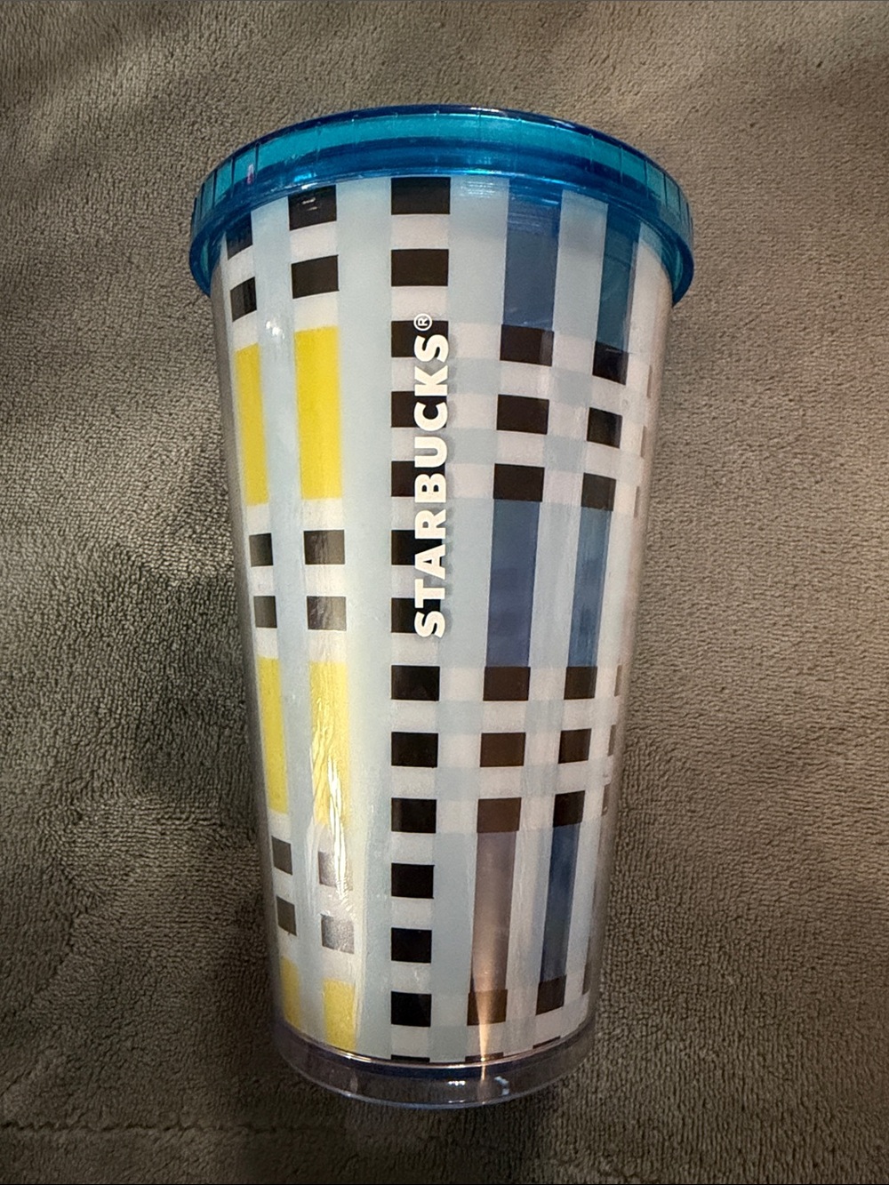 Starbucks Blue and Yellow Plaid Reusable Tumbler with Lid